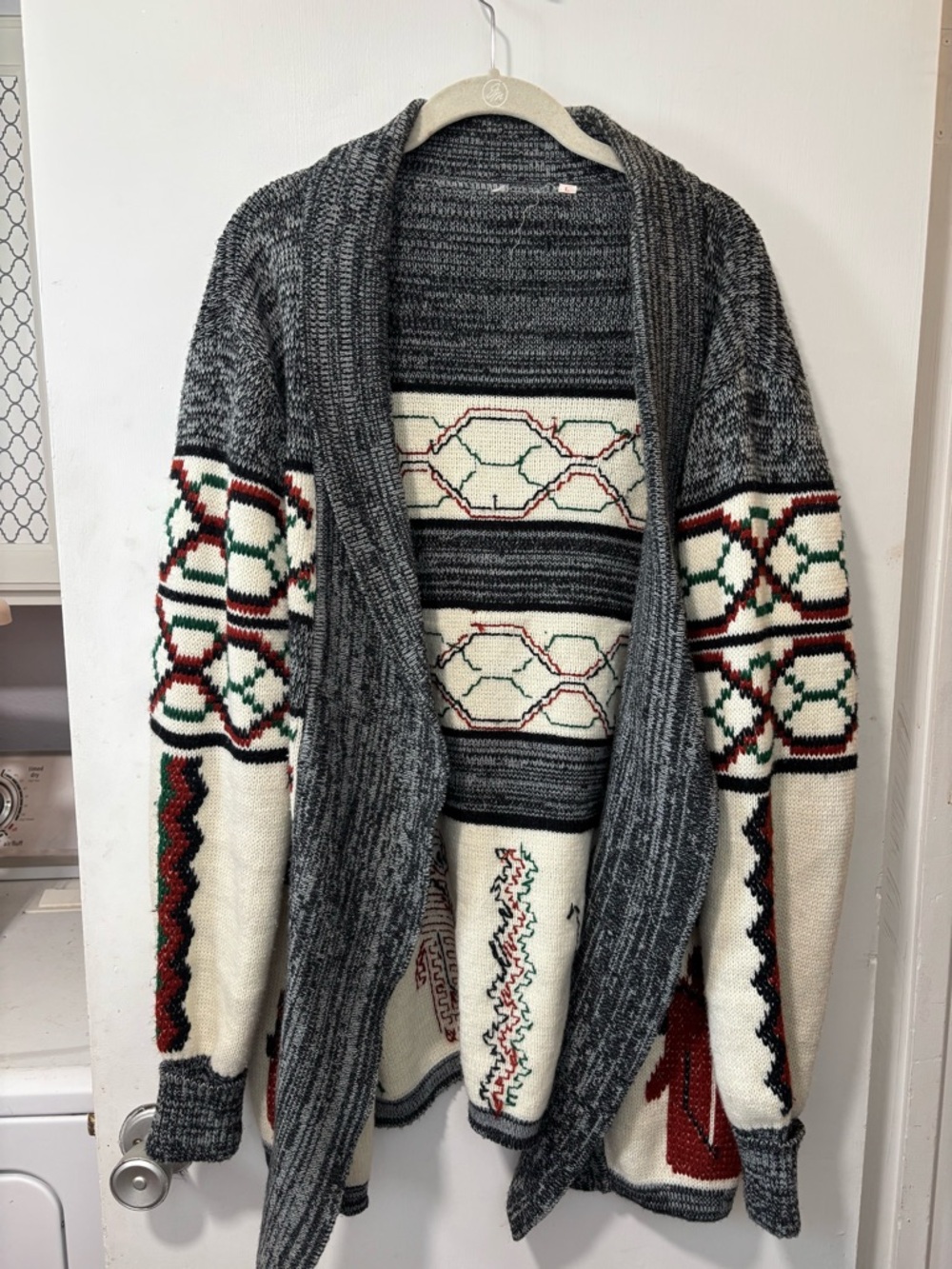 Vintage Open Cardigan Unisex Southwest Western Knit Sweater Cowichan Aztec Sz L